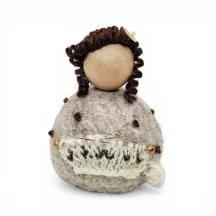 Handmade camel wool Knitting Lady Flóki knitting a sweater. Icelandic souvenir and gift