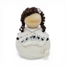 Handmade white wool Knitting Lady Flóki knitting a sweater. Icelandic souvenir and gift