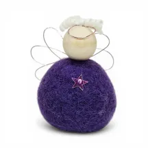 Handmade wool purple Angel Flóki with wings and a matching star. Icelandic souvenir and gift