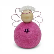 Handmade wool light pink Angel Flóki with wings and a matching star. Icelandic souvenir and gift