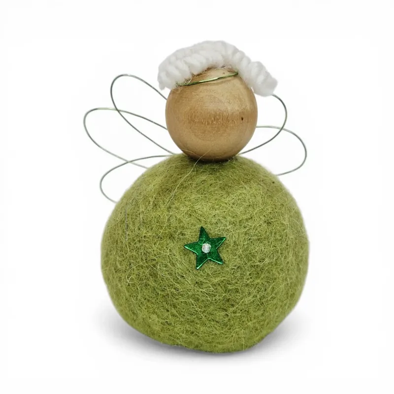 Handmade wool lime green Angel Flóki with wings and a matching star. Icelandic souvenir and gift