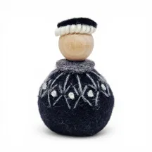 Handmade Shepherd Flóki in a patterned gray Icelandic wool sweater and a hat. Icelandic souvenir and gift