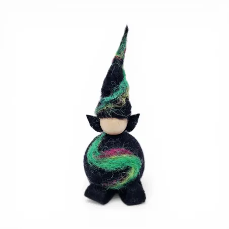 Handmade wool Northern Lights Elf Flóki with vibrant aurora colors of the night sky. Icelandic souvenir and gift.