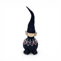Handmade black wool Elf Flóki in a matching sweater and hat. Icelandic souvenir and gift