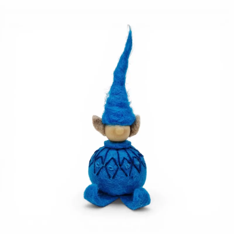 Handmade turquoise wool Elf Flóki in a matching sweater and hat. Icelandic souvenir and gift