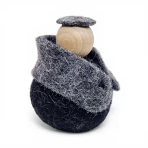 Handmade wool in gray Joseph nativity figurine from the Fæðing frelsarans Flóki collection. Icelandic souvenir and gift