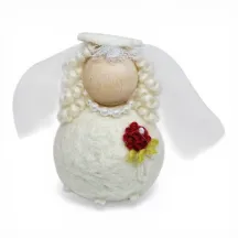 Handmade Bride Flóki with blond hair, red bouquet, veil, necklace. Icelandic souvenir and gift
