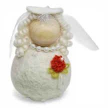 Handmade Bride Flóki with blond hair, orange bouquet, veil, necklace. Icelandic souvenir and gift