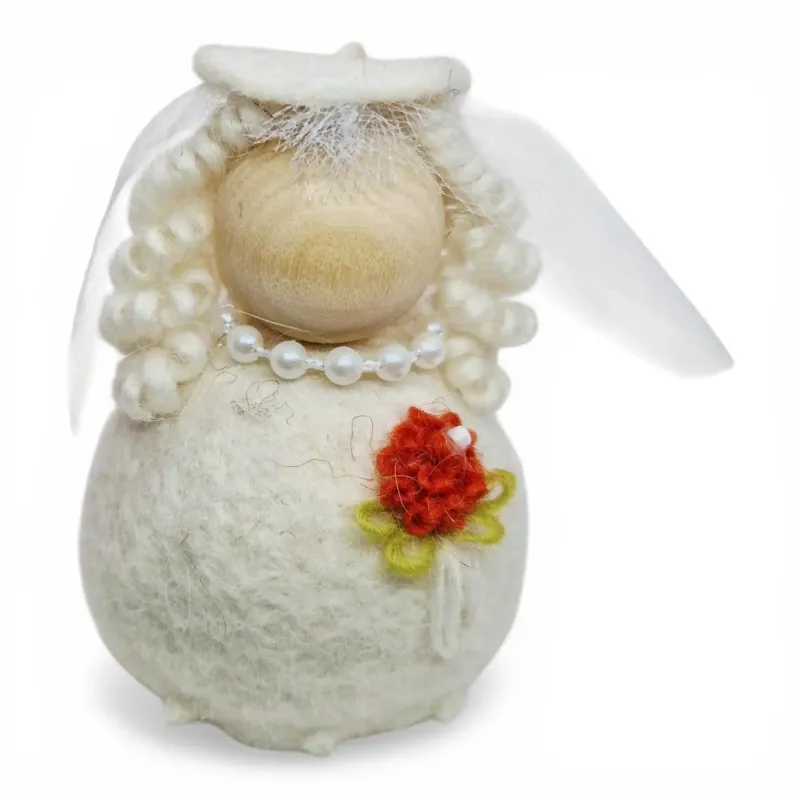 Handmade Bride Flóki with blond hair, orange bouquet, veil, necklace. Icelandic souvenir and gift