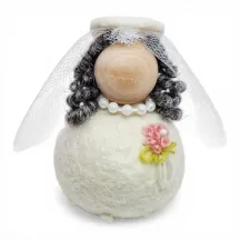 Handmade Bride Flóki with gray hair, light pink bouquet, veil, necklace. Icelandic souvenir and gift