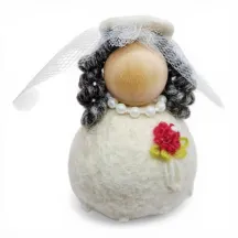 Handmade Bride Flóki with gray hair, pink bouquet, veil, necklace. Icelandic souvenir and gift