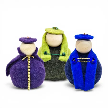 Handmade wool Three Wise Men Flóki nativity set, three Christmas kings together. Icelandic souvenir and gift.