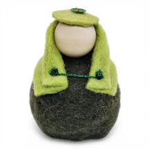 Handgerður vitringur Flóki úr ull, jólakonungur í lime litri skikkju. Íslenskur minjagripur og gjöf