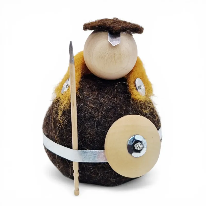 Handmade felted wool Viking Flóki with spear, shield and belt. Traditional Icelandic folk art and gift