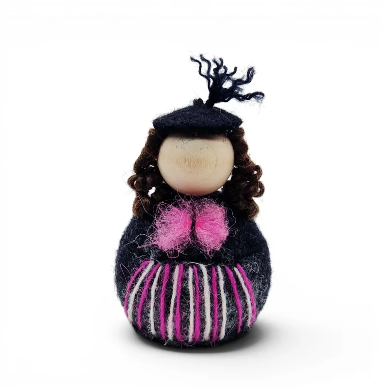 Handmade light pink felted wool Felt Lady, Flóki, an authentic Icelandic souvenir and gift