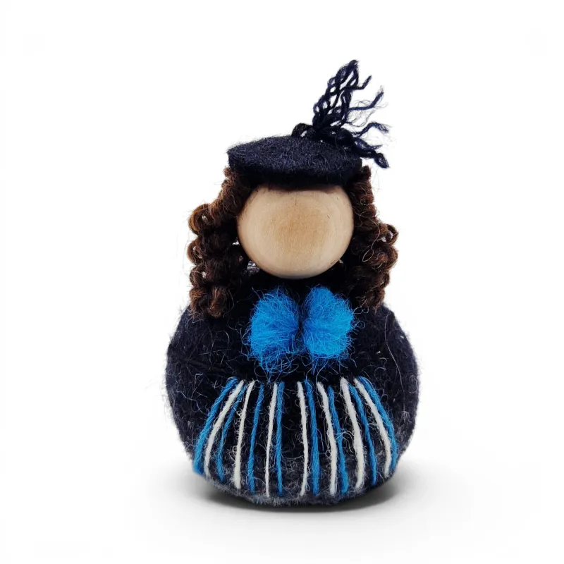 Handmade turquoise felted wool Felt Lady, Flóki, an authentic Icelandic souvenir and gift