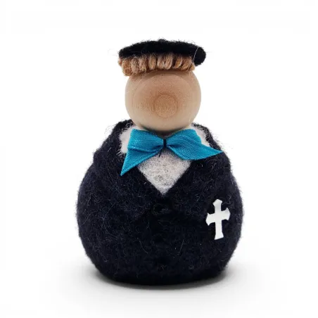 Handmade light brown hair felted wool Confirmation boy Flóki with a turquoise bow and silver cross, Icelandic souvenir and gift
