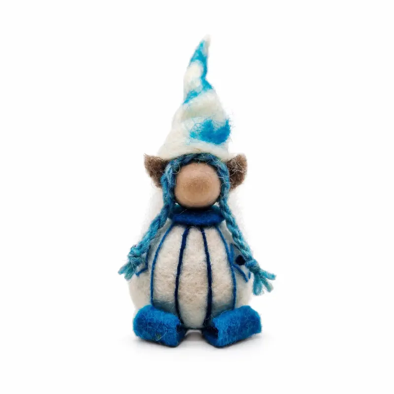 Handmade turquoise felted wool Elf Lady Flóki, an authentic Icelandic souvenir and gift
