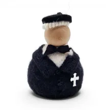 Handmade blond hair felted wool Confirmation boy Flóki with black bow and silver cross, Icelandic souvenir and gift