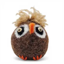 Handmade brown wool Owl Flóki hanging decor with distinctive eyes. Icelandic souvenir and gift
