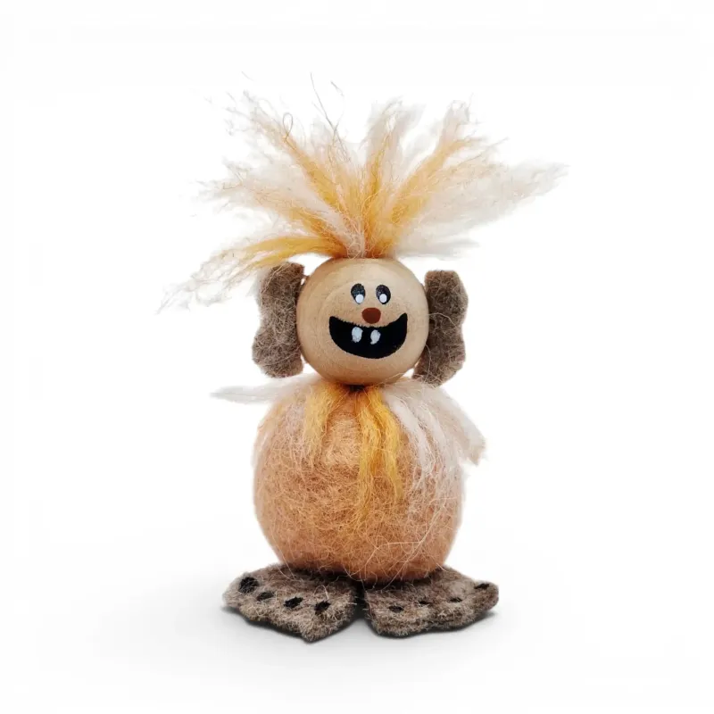 Handmade peach wool Troll Boy Flóki, a wild-looking and naughty baby troll. Icelandic souvenir and gift