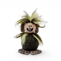 Handmade moss green wool Troll Boy Flóki, a wild-looking and naughty baby troll. Icelandic souvenir and gift